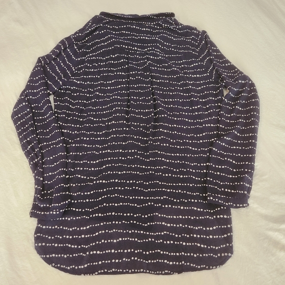 Bella Dahl Hipster Relaxed Button Down Top Shirt Blouse Navy White Dots V-neck L - Picture 12 of 12